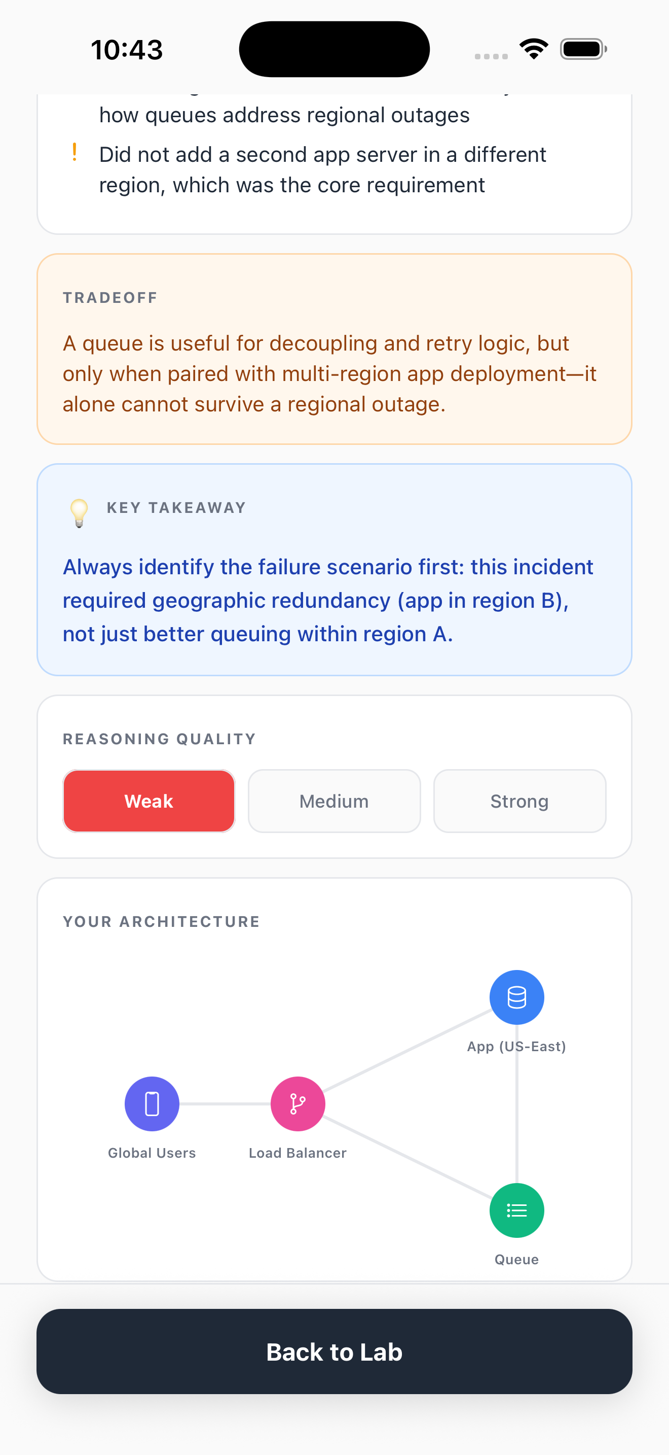 Detailed feedback with tradeoffs