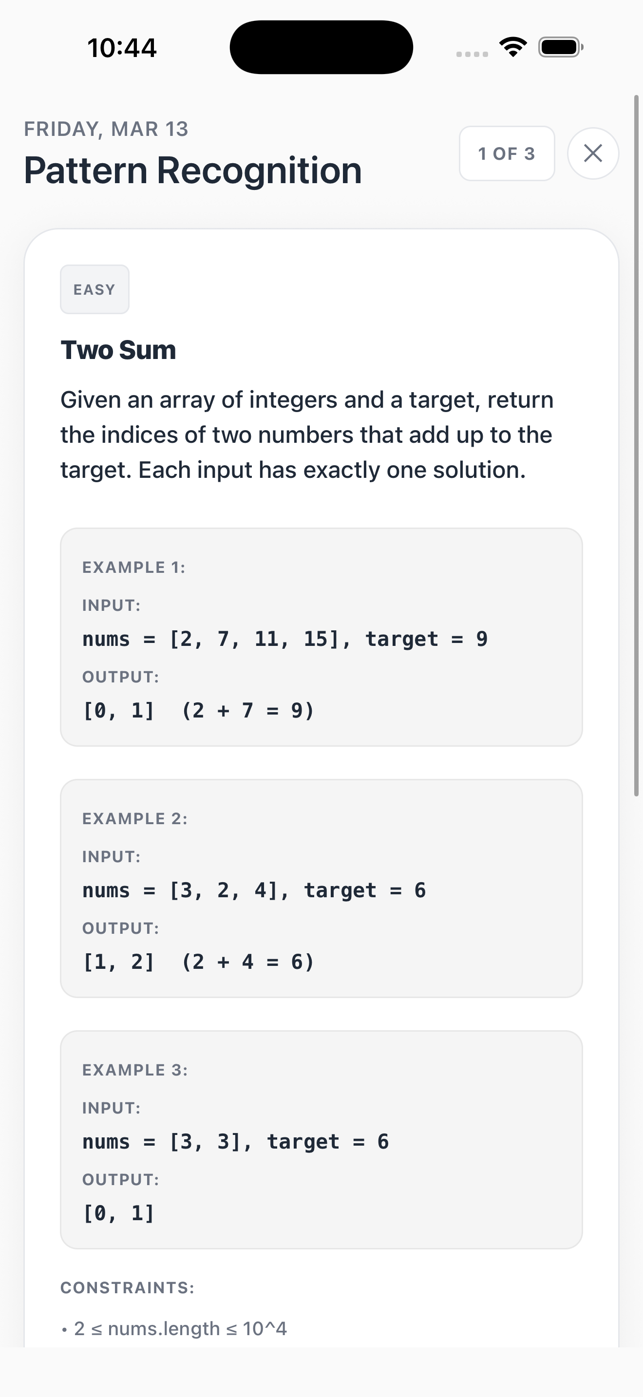 Two Sum coding pattern question